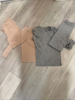 Eberjey Kids Pajama Set in Peach Pattern & Gray Stripe